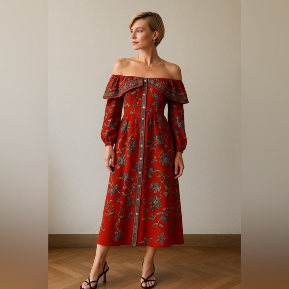 Ivory Peony Ruched Gown - Picture 4 of 7